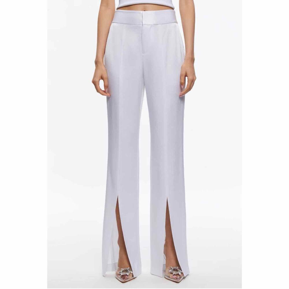 Alice + Olivia Jody Satin High-Waist Slit Front Pant White Size US 2